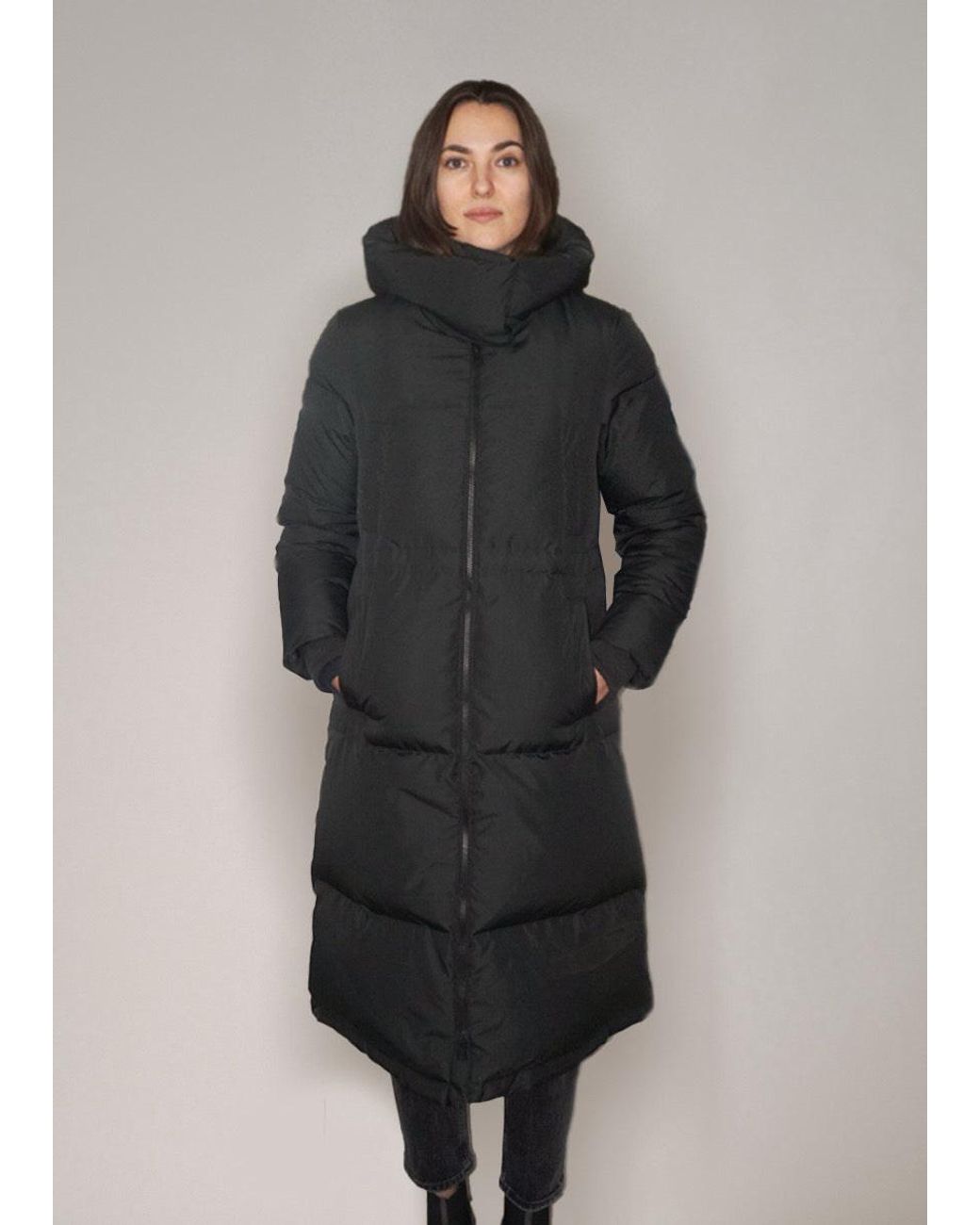 BEIRA Green Alexis Longline Padded Puffa Coat With Cowl Hood Midnight