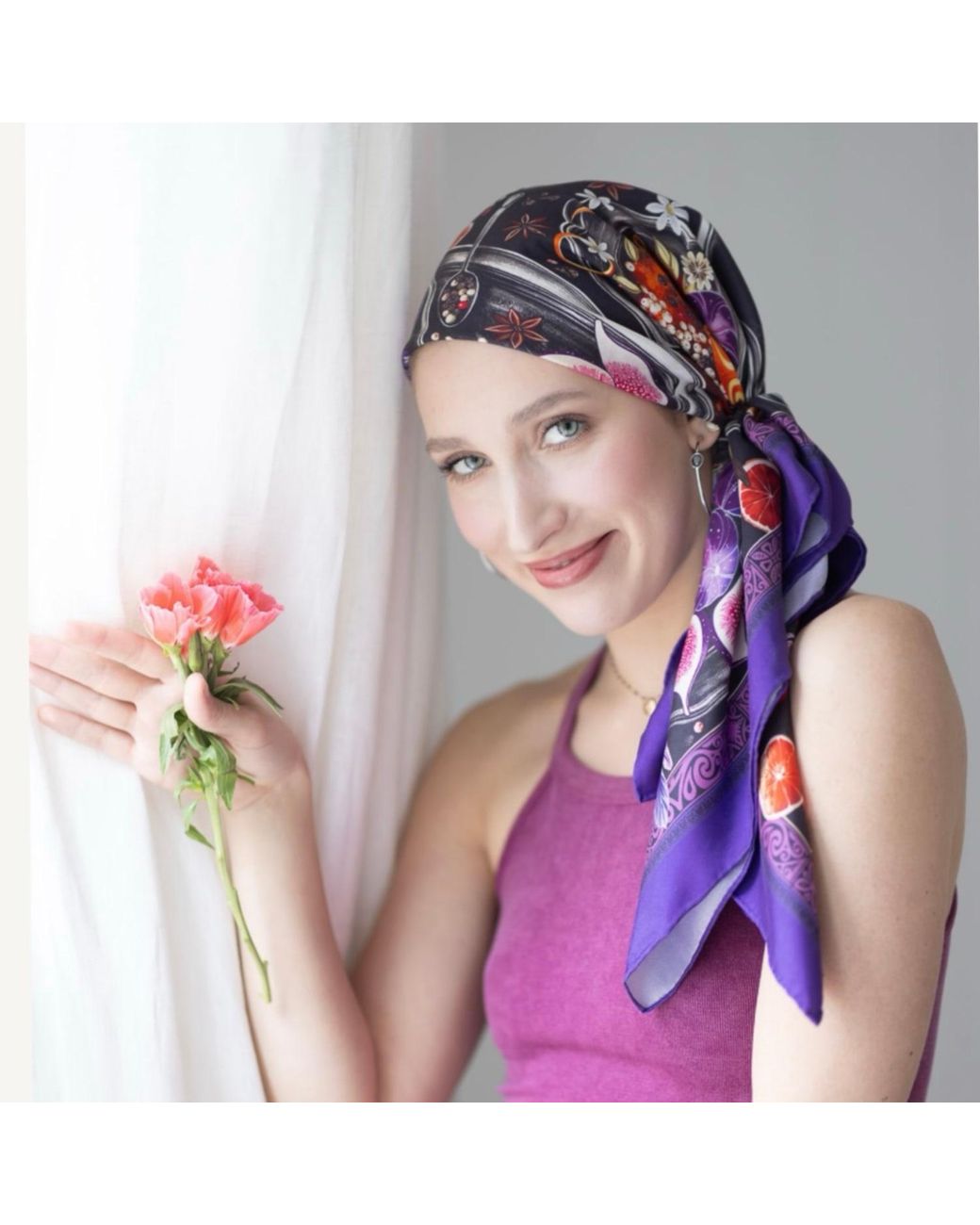 Silk&Soul Purple Square Silk Scarf Spices