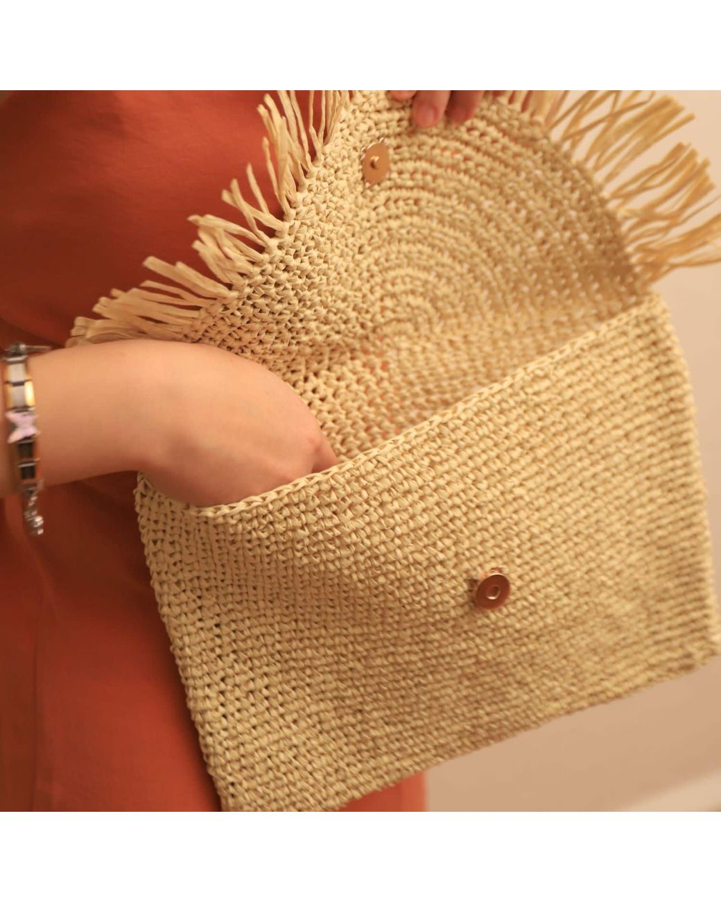 Springmoonatelier Natural Neutrals Cream Raffia Handcrafted Clutch Bag