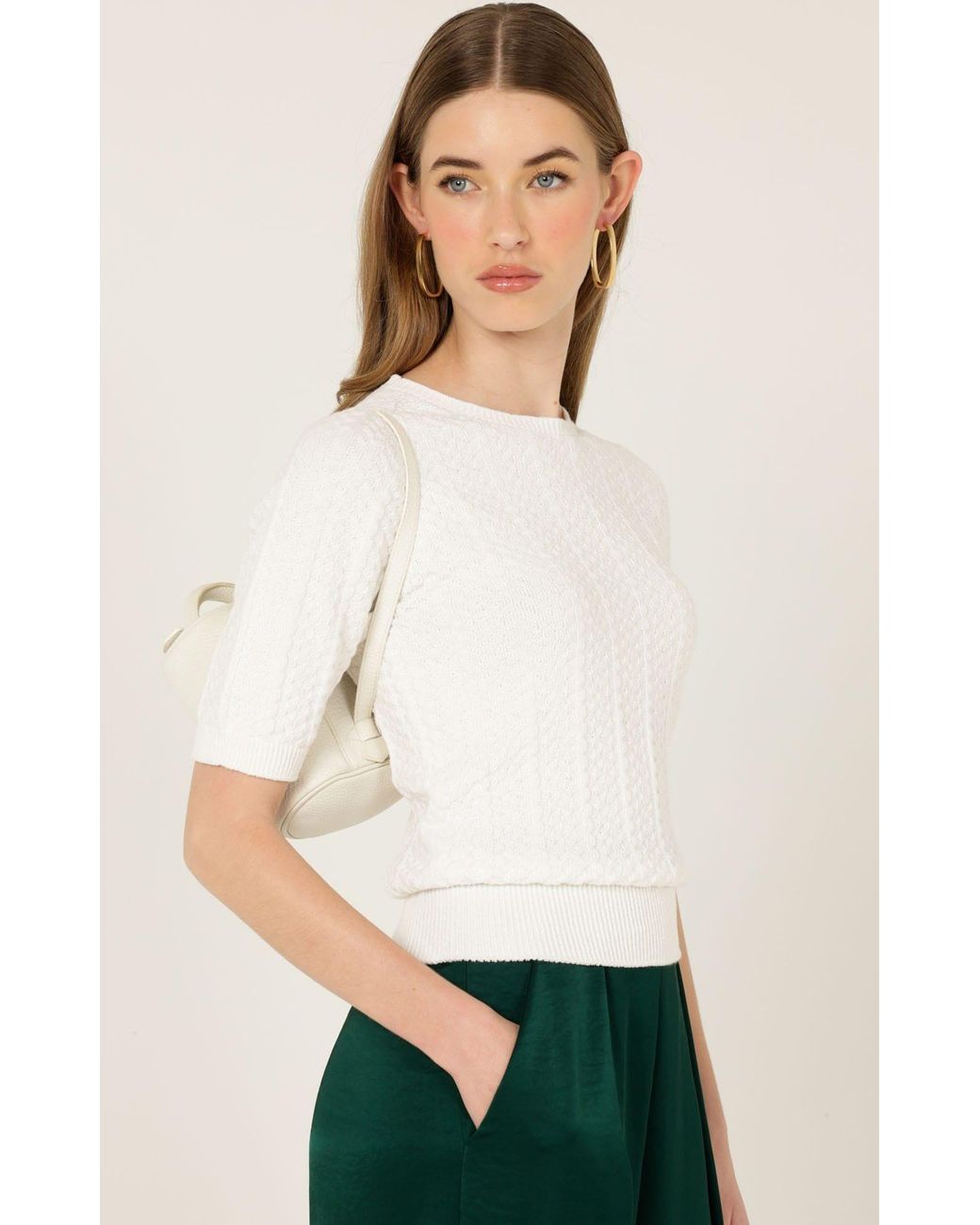 SACHA DRAKE White Short Sleeve Chevron Knit Top