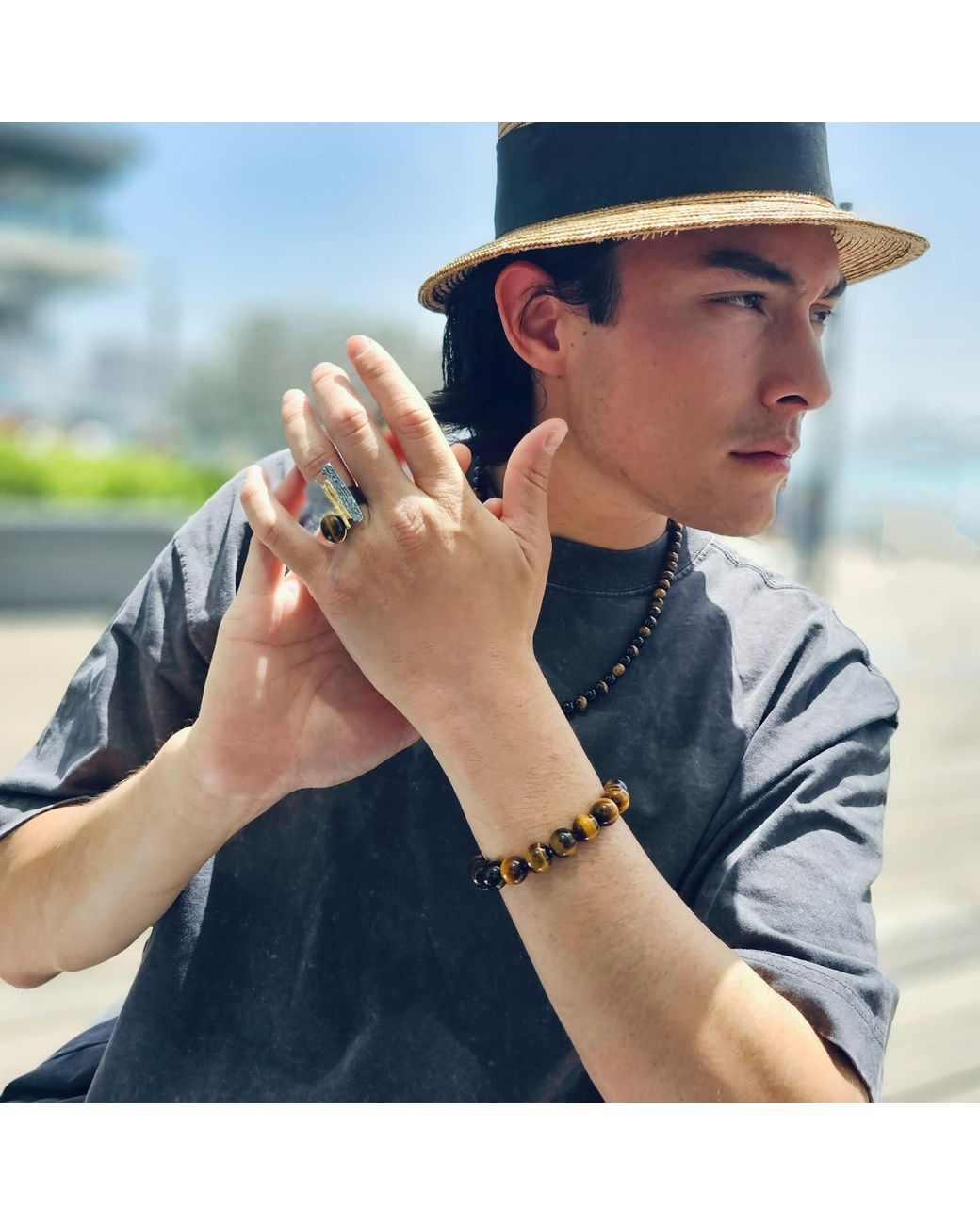 Farra Metallic Tiger-Eye With Lapis Bracelet for men