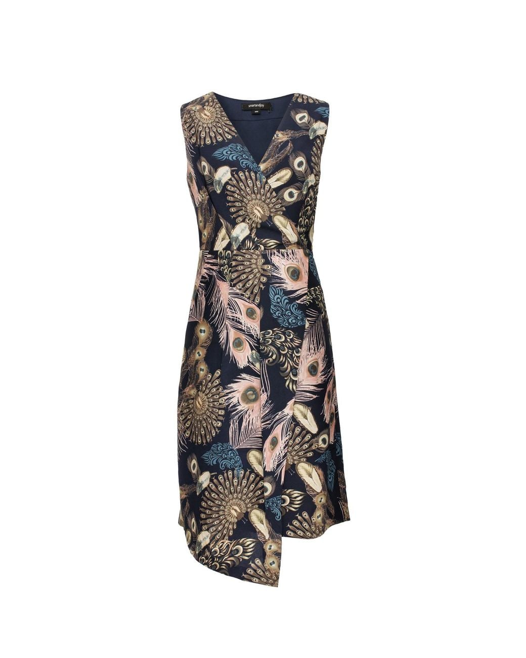 Smart and Joy Black Bohemian Feather Print Dress