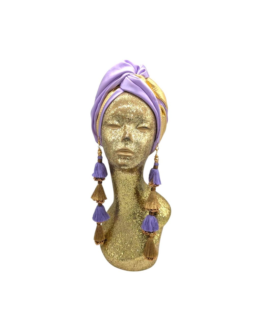 Julia Clancey Metallic Zia Golden & Lilac Silk Dorado Reversible Turban