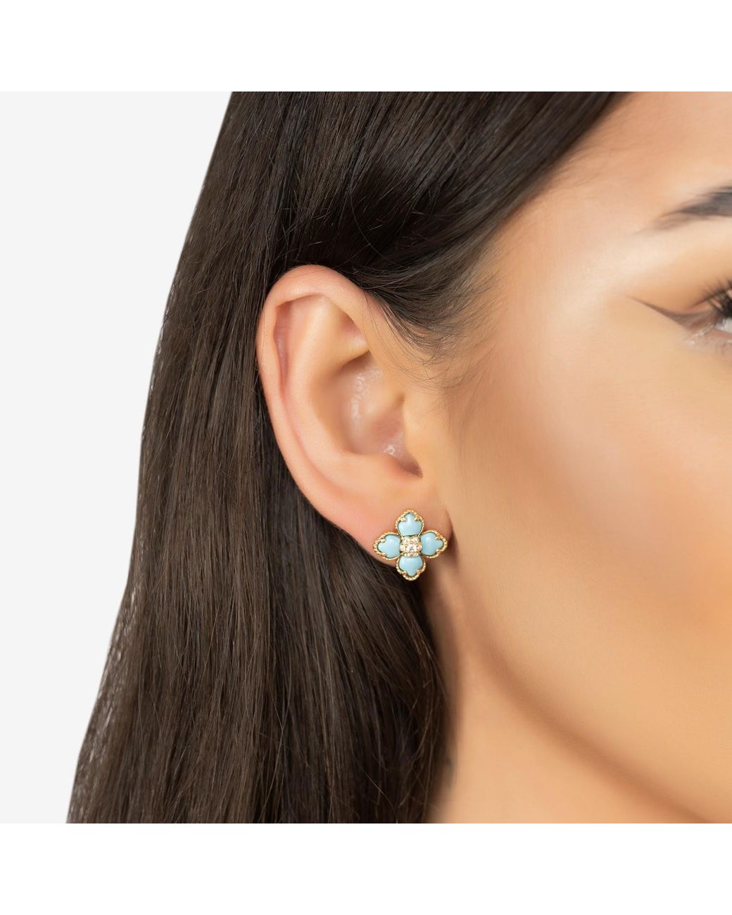 Latelita London Blue Flower Clover Stud Earrings