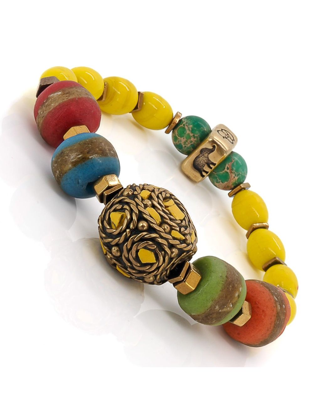 Ebru Jewelry Metallic African & Nepal Beaded Chunky Bracelet