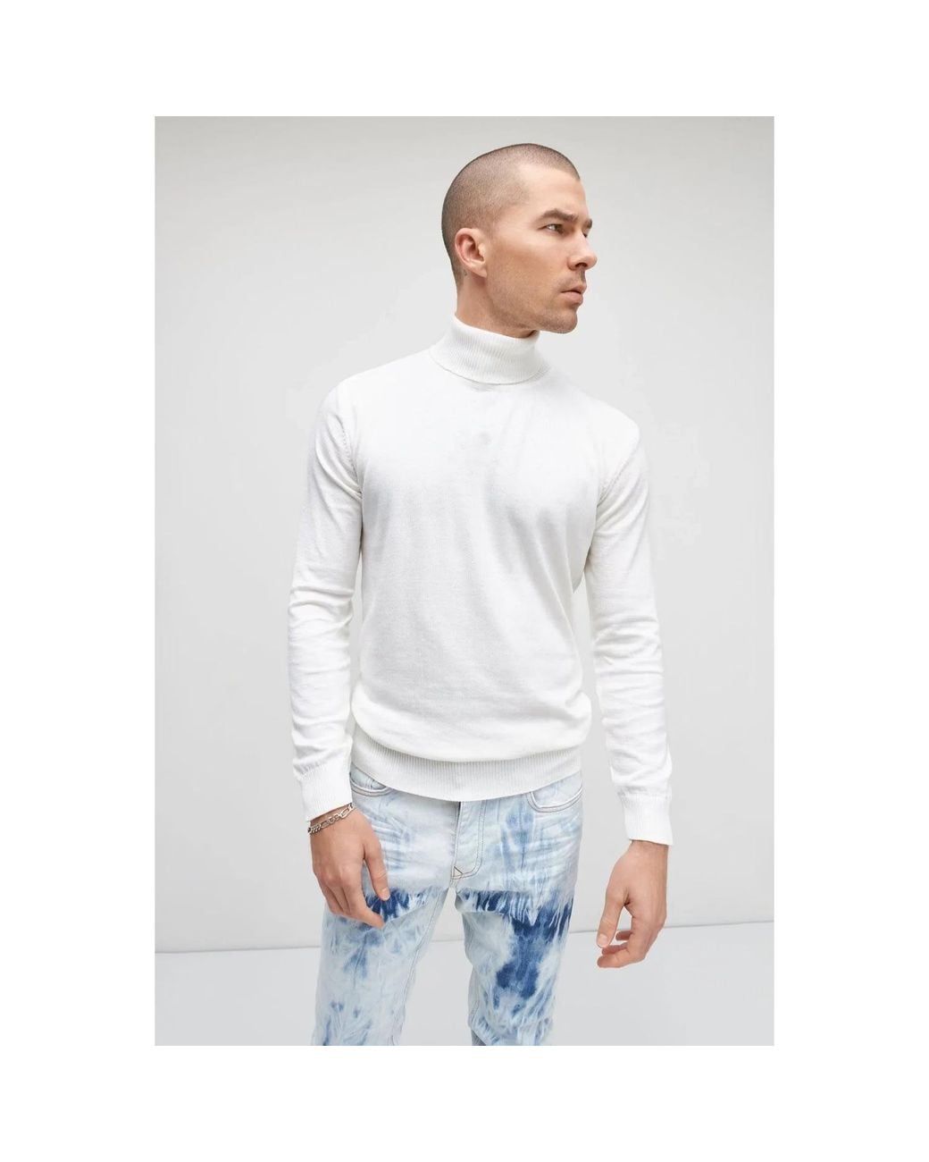 Ron Tomson White Roll Neck Knit Sweater for men