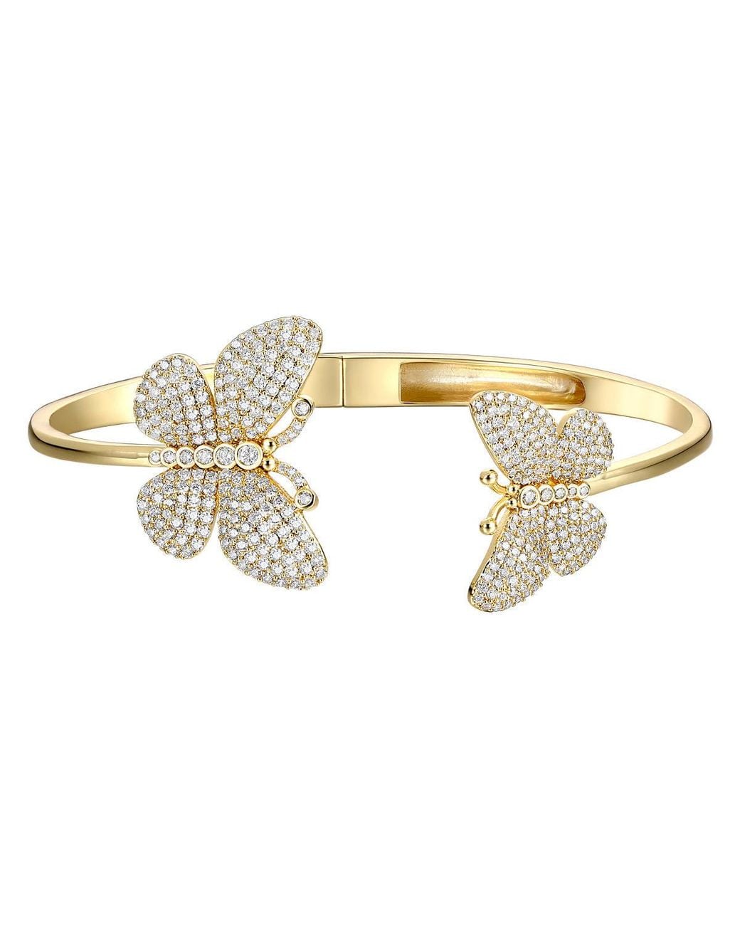 Genevive Jewelry Metallic Genevive Sterling Plated With Cubic Zirconia French Pave Butterfly Open Cuff Bracelet