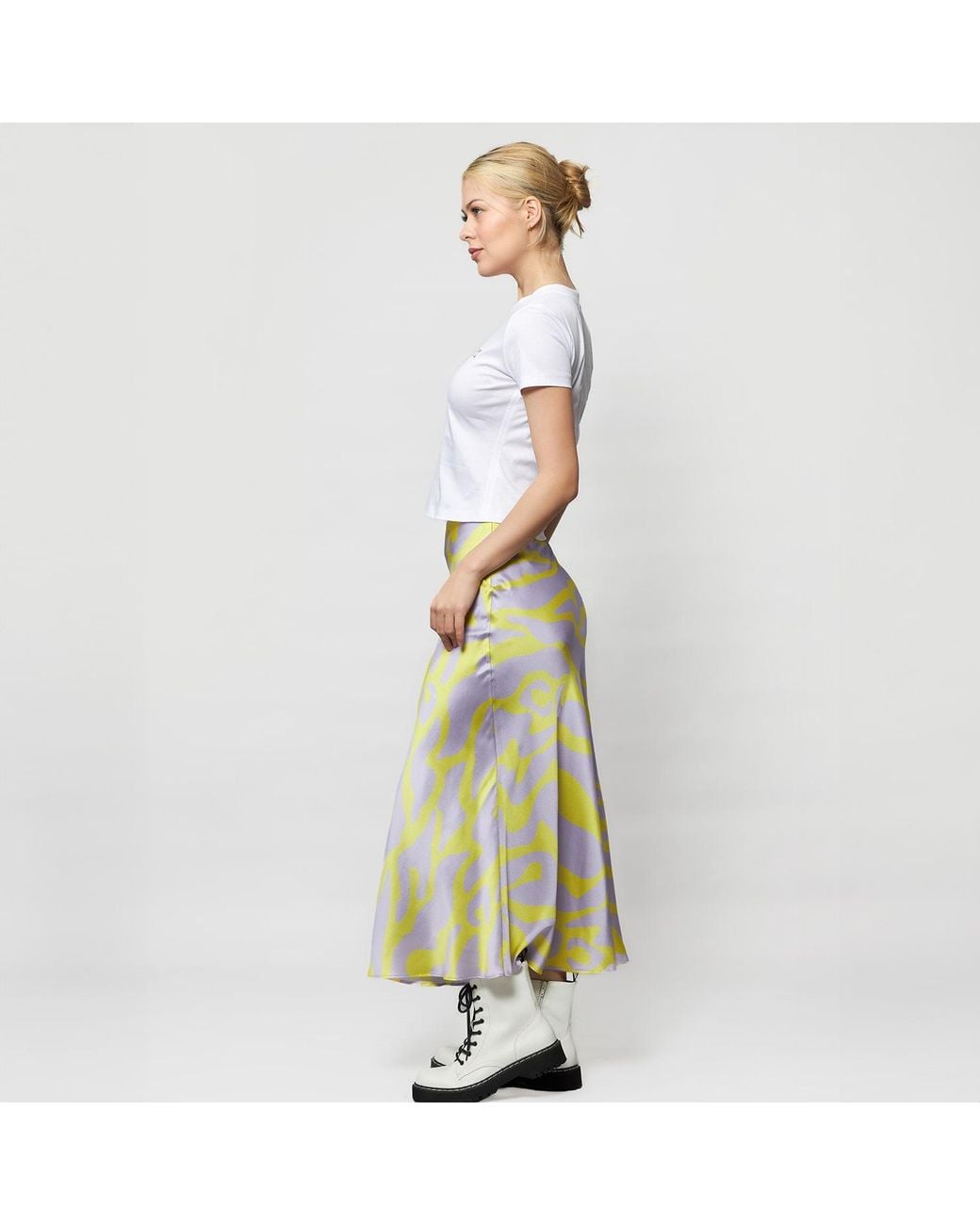 Solgo Atelier Green Samantha Printed Silk Midi Slip Skirt With Silk Chiffon Lining