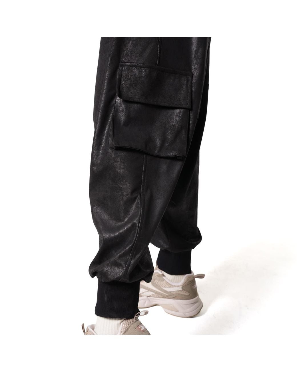 Metamorph Black Faux Suede Drop Crotch Trousers With Cargo Pockets