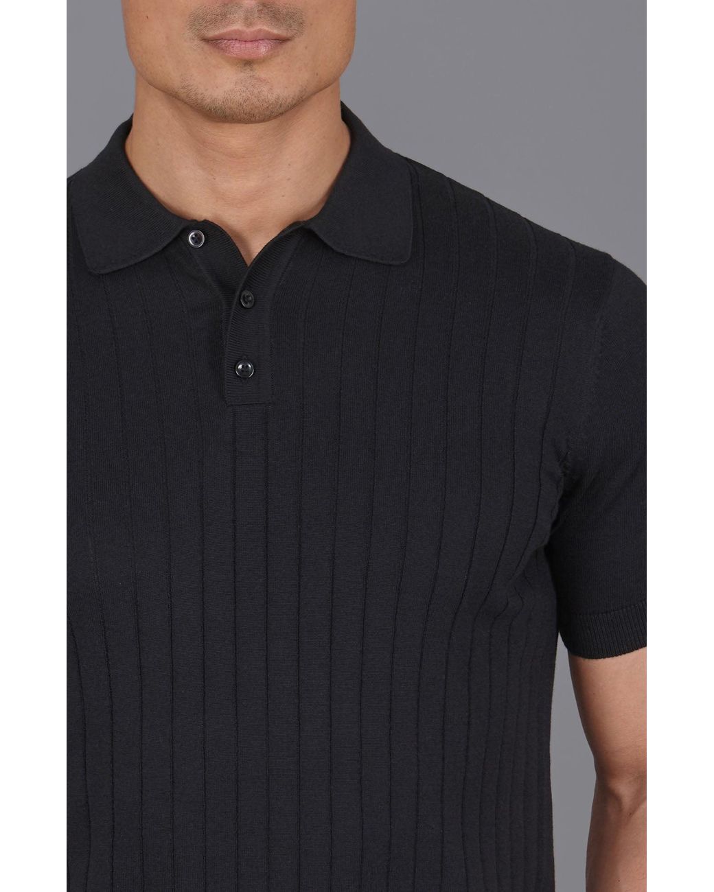 Paul James Knitwear Black Ultra Fine Cotton Miless Selection Knit Polo Shirt for men