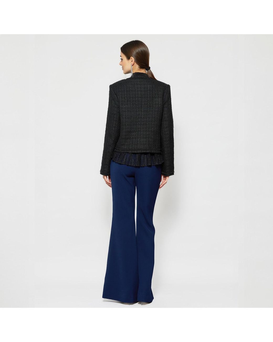 Solgo Atelier Black Pogonia Tweed Bouclé Cropped Jacket With Beaded Trim