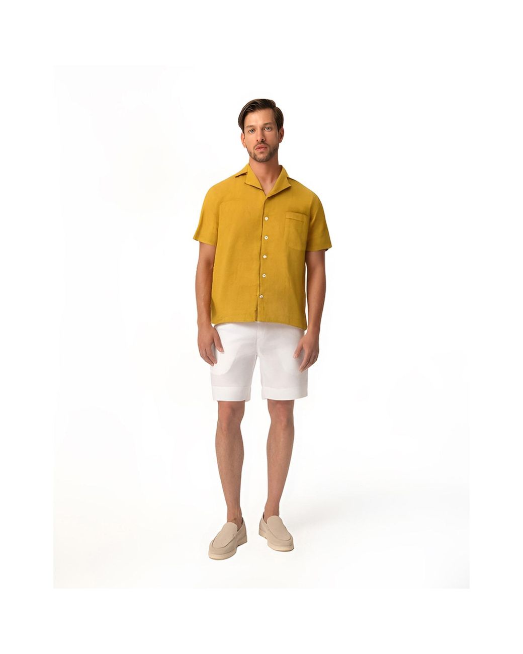 Haris Cotton Yellow Linen Byron Shirt Honey for men