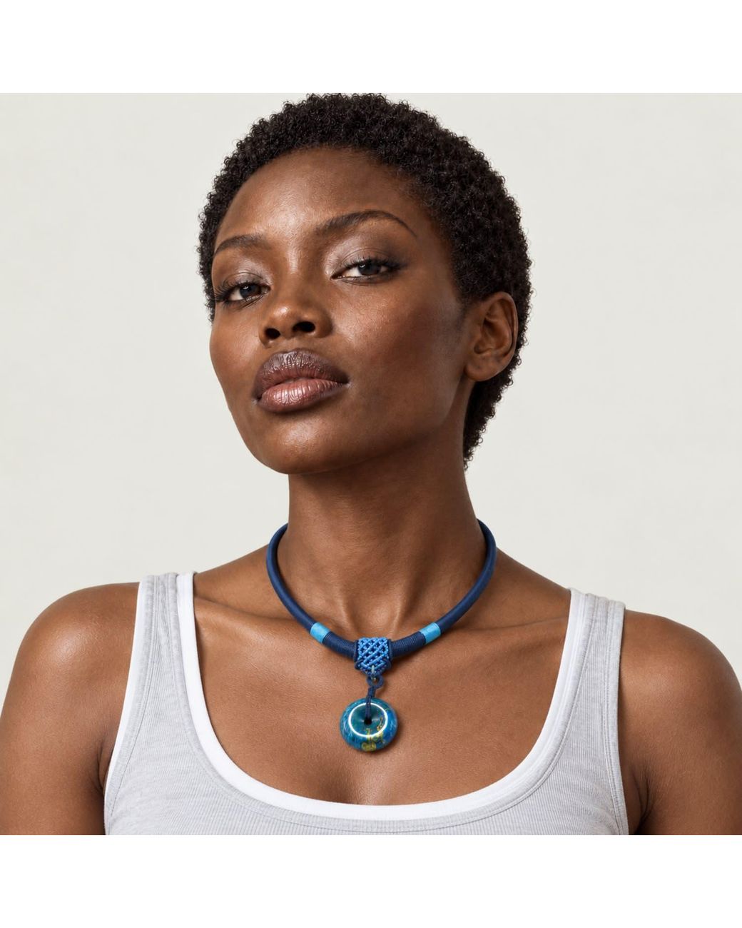 Yieon Blue Starry Lacquered Sandalwood Peace Buckle Pendant Necklace
