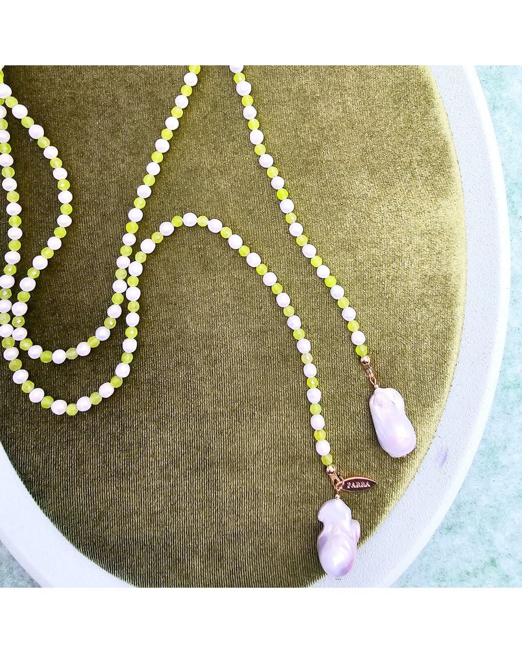 Farra Metallic Pearl And Agate With Baroque Pearl Drops Open Ended Long Necklace