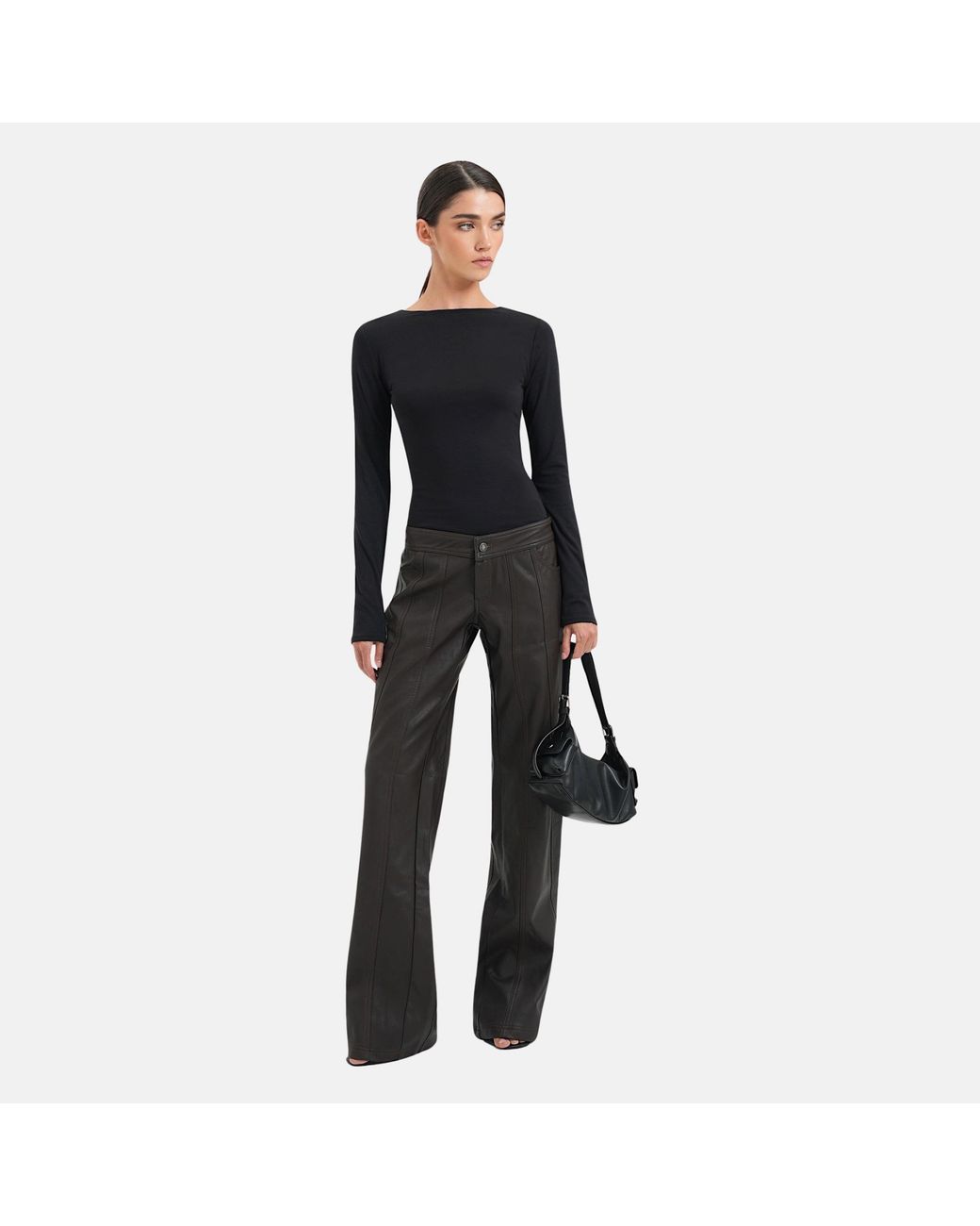 OW Collection Black Jade Low-Waist Faux Leather Pants