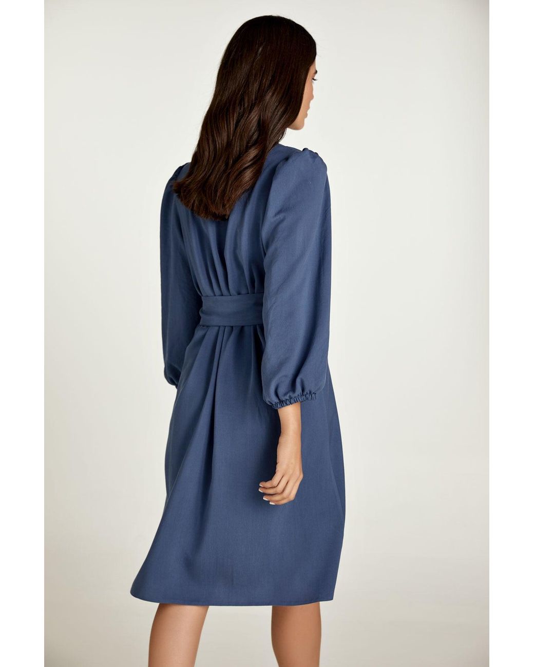 Conquista Blue Belted Long Sleeve Dress