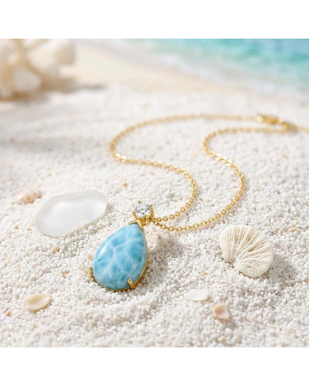 Ormiro Blue Mermaid's Tear Larimar Necklace & Bracelet Jewelry Set