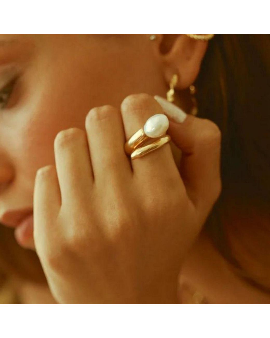 LINYA JEWELLERY Metallic Baroque Pearl Adjustable Ring