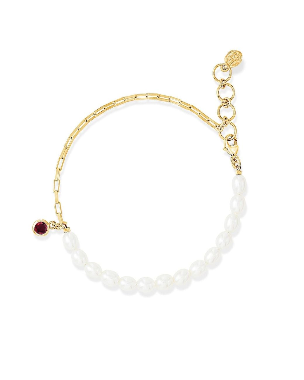 Dower & Hall White Luna Pearl & Garnet Charm Bracelet