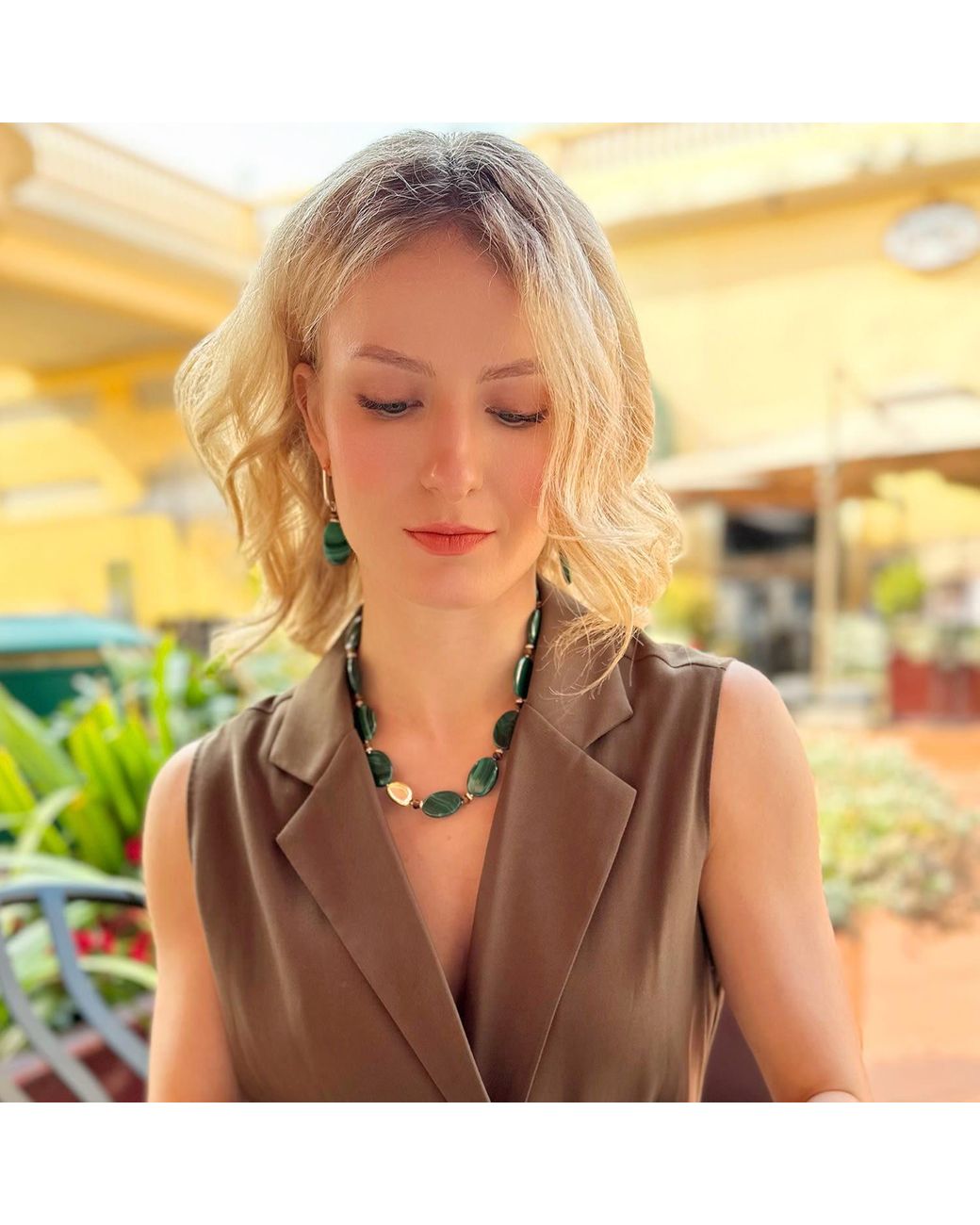 Farra Green Oval Malachite Chunky Necklace