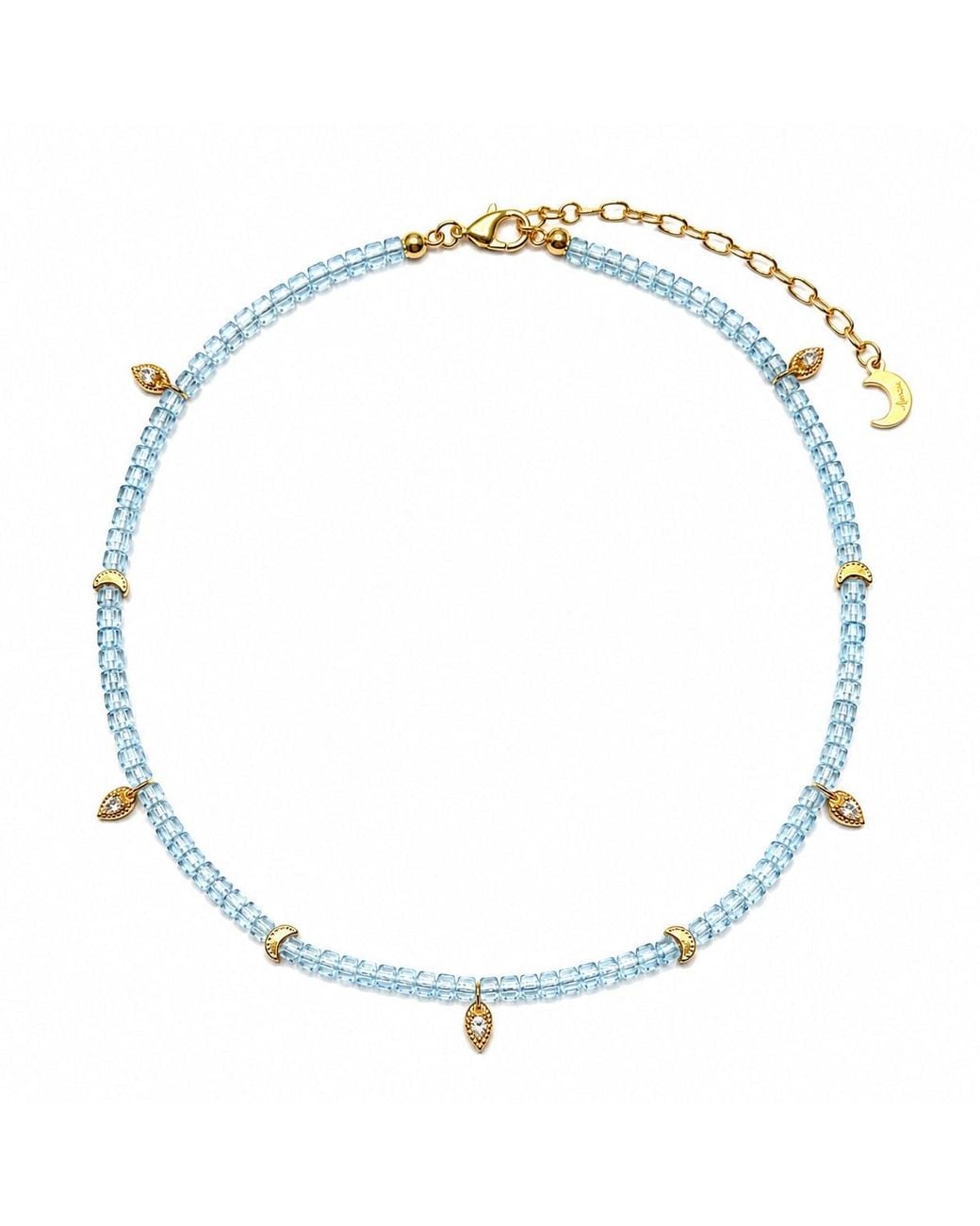 Aurozia Blue Lotus Within Vermeil Starlit Moon Topaz Choker Necklace & Bracelet