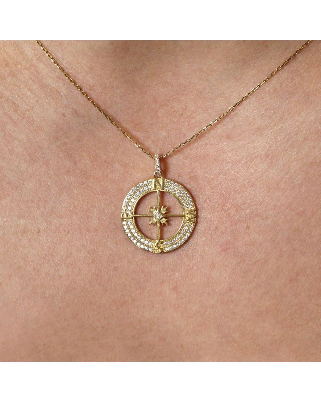 VicStoneNYC Fine Jewelry Metallic Natural Diamond Compasses Charm Necklace