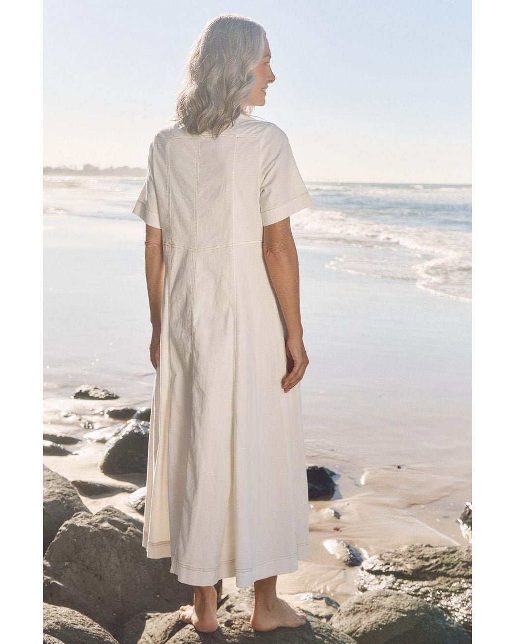 Adrift Clothing Natural Maya Collared Dress
