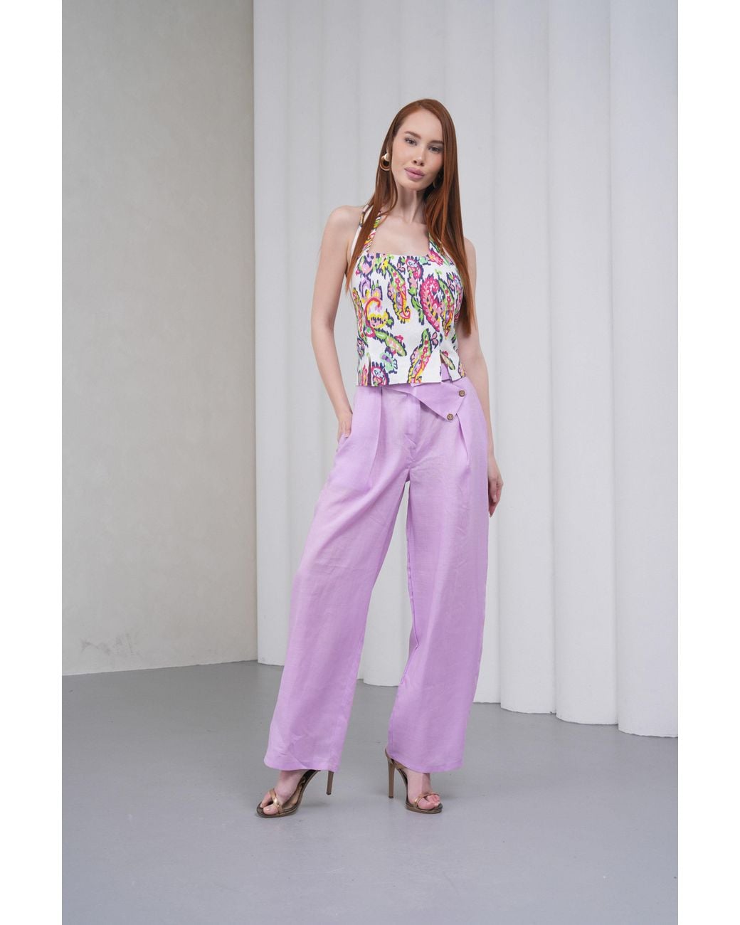 Lumina Eligma White The Halterline Linen Blouse