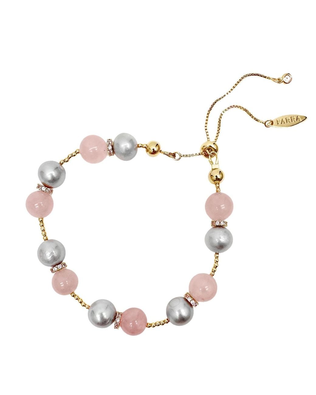 Farra Metallic Rose Quartz And Freshwater Pearls Adjustable Bracelet