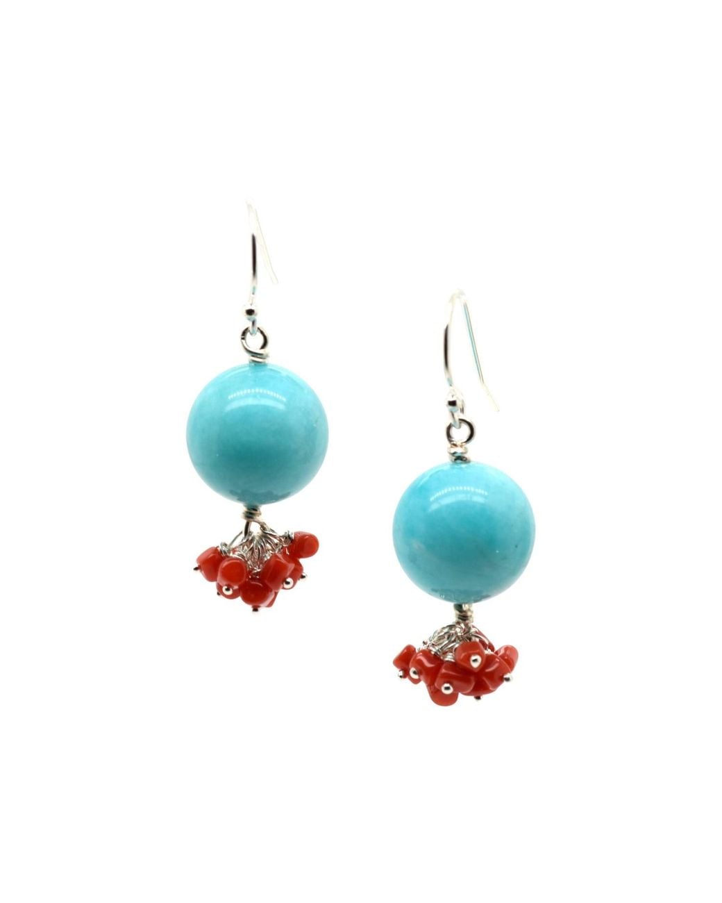 Lori Kaplan Design Blue Amazonite Rounds With Coral Earrings