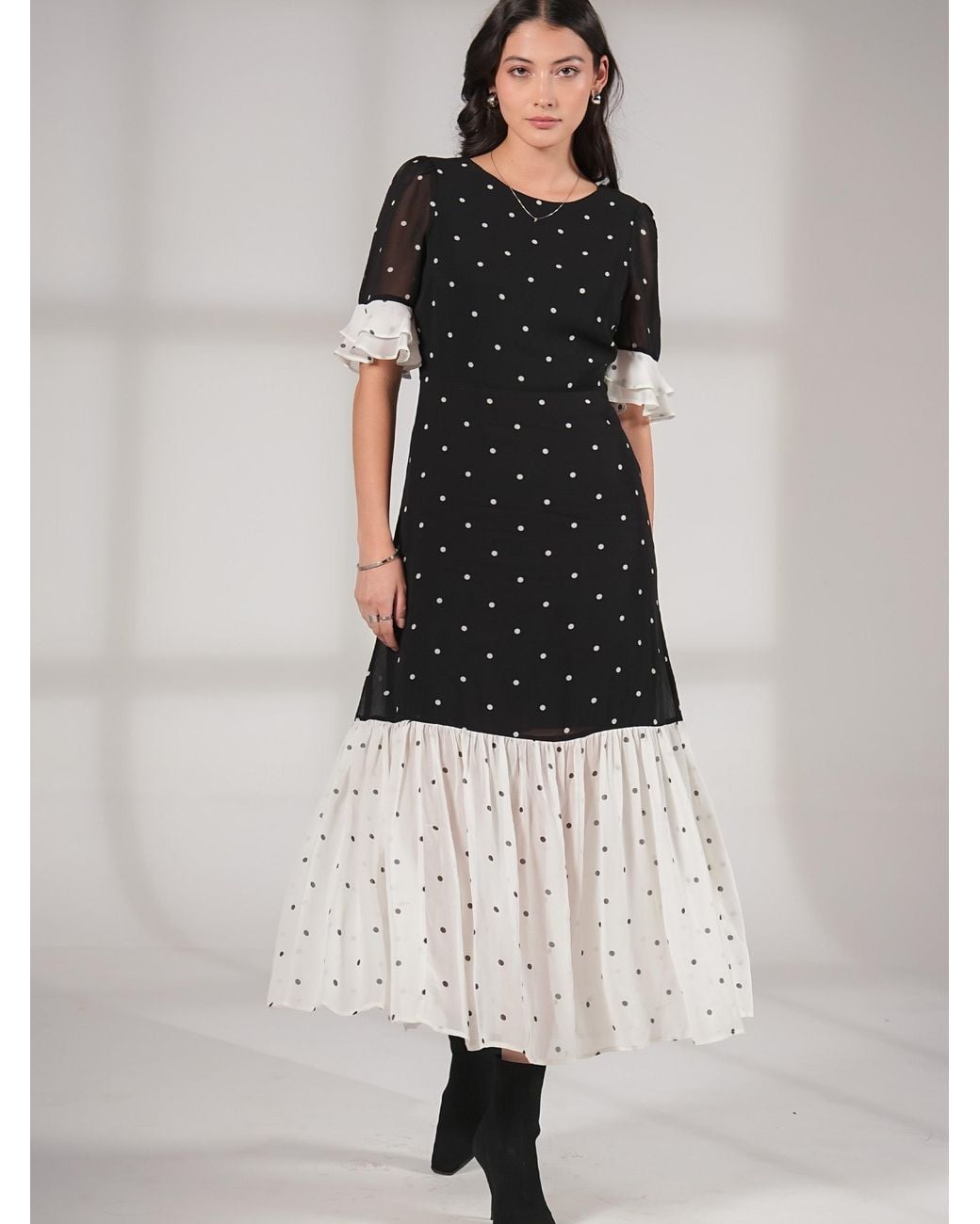 Rose & Nancy Black Saphi & Pindot Spot Maxi Dress