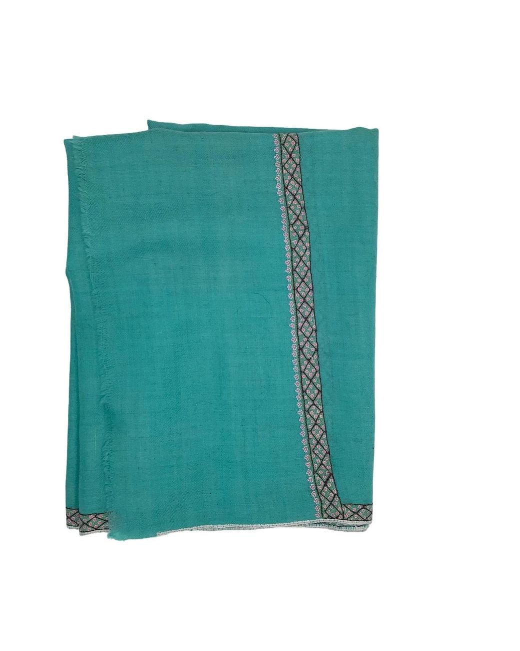 Kaminee Green Pure Cashmere Stole With & Hand-Embroidered Border