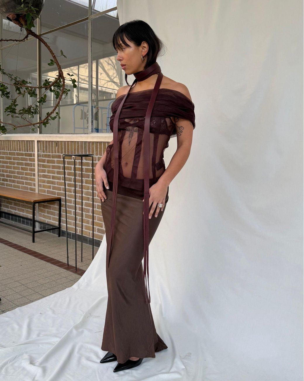 GYUNIA Black Eva Harness Belt Burgundy Leather