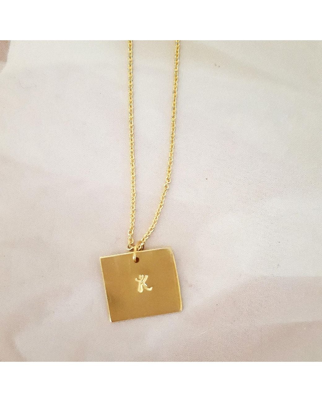 Lily Flo Jewellery Metallic Solid Square Necklace With Initial