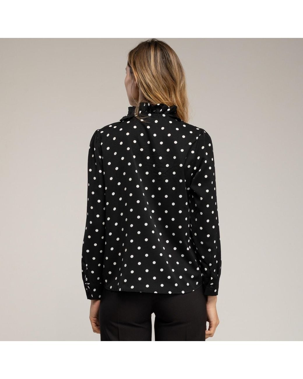 Tantra Spain Sl Black Polka Dot Blouse With Ruffles On The Chest