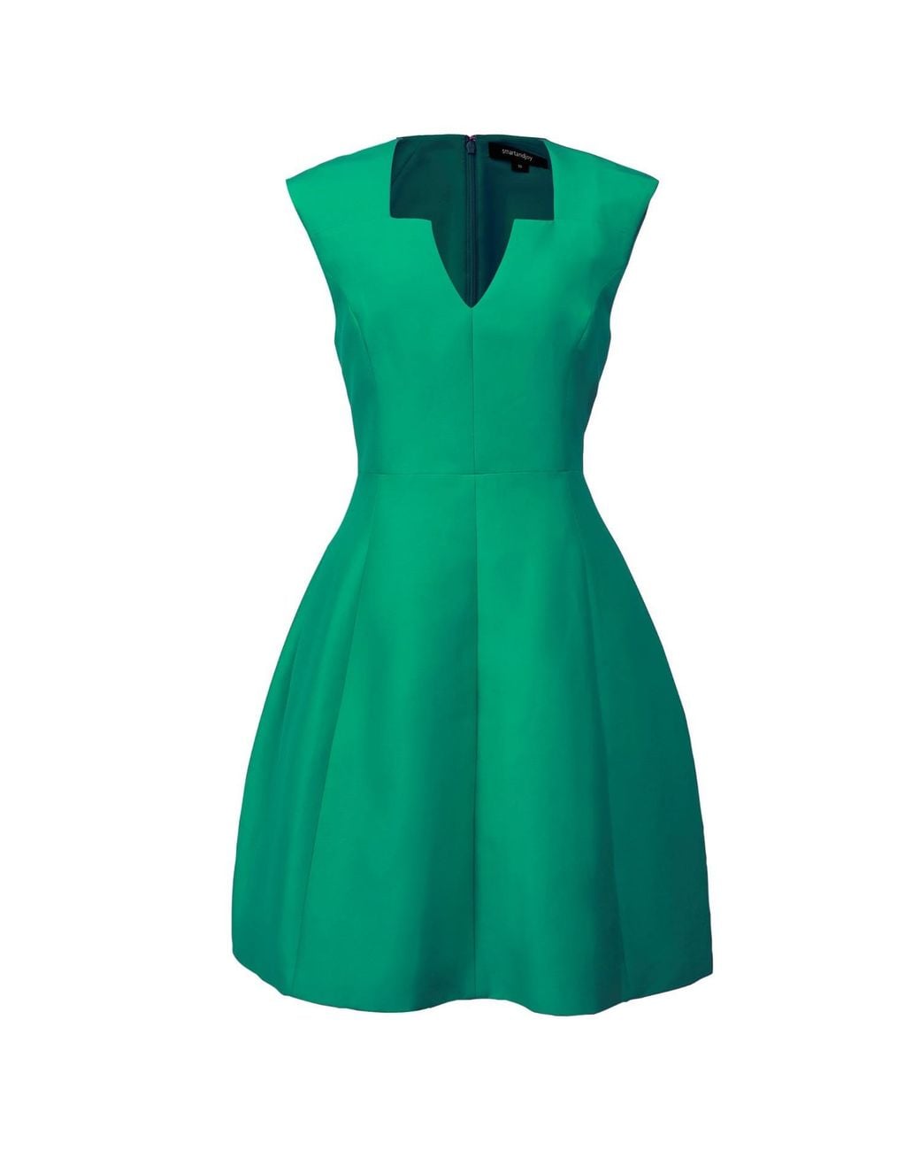 Smart and Joy Green Fit-And-Flare Satin Short Dress Square V Neckline