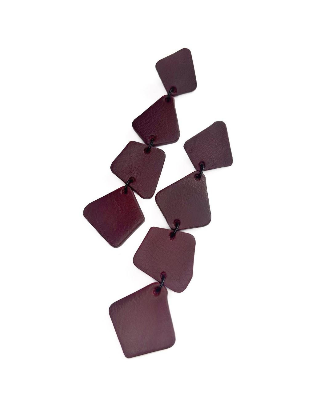 WAIWAI Purple Geometric Cascade Leather Earrings Burgundy