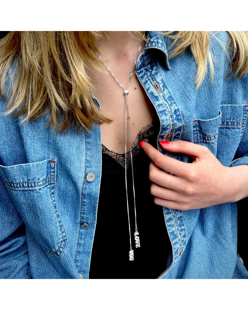 CarterGore Metallic Love You Sterling Slider Necklace