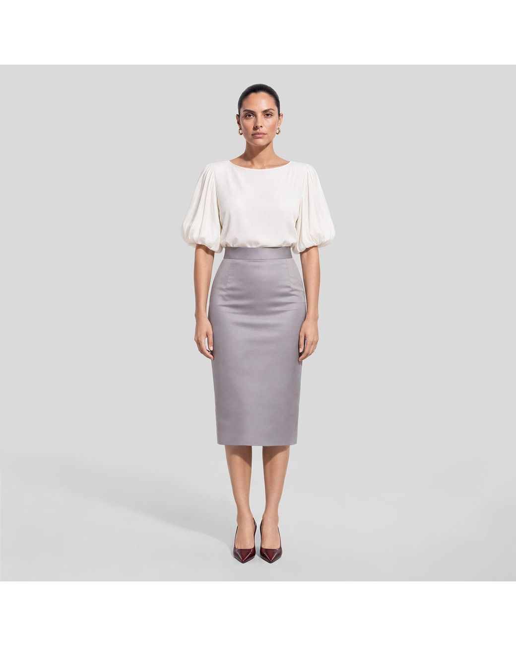 Femponiq Gray Cotton-Blend Sateen Pencil Skirt