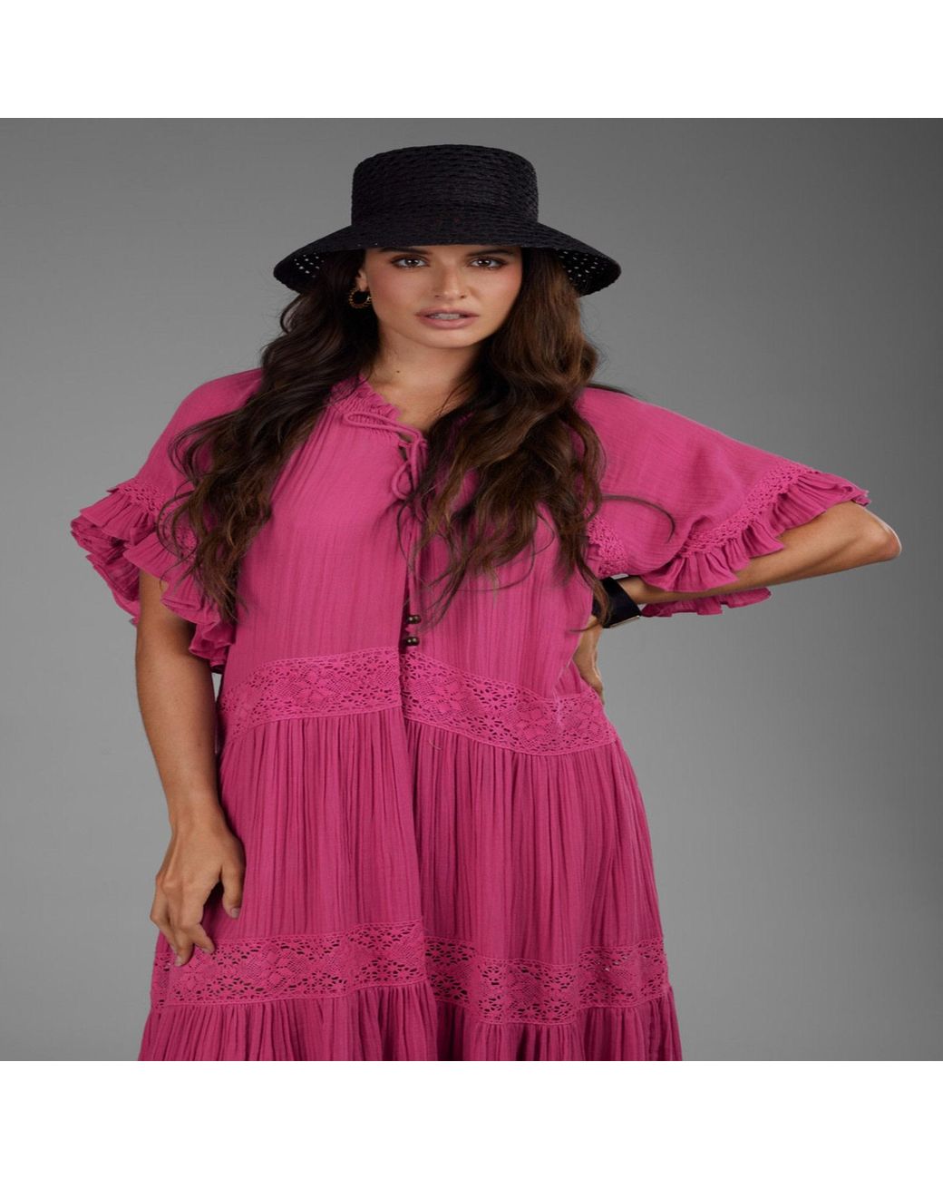 Saachi Cotton Long Kaftan Dress in Pink | Lyst