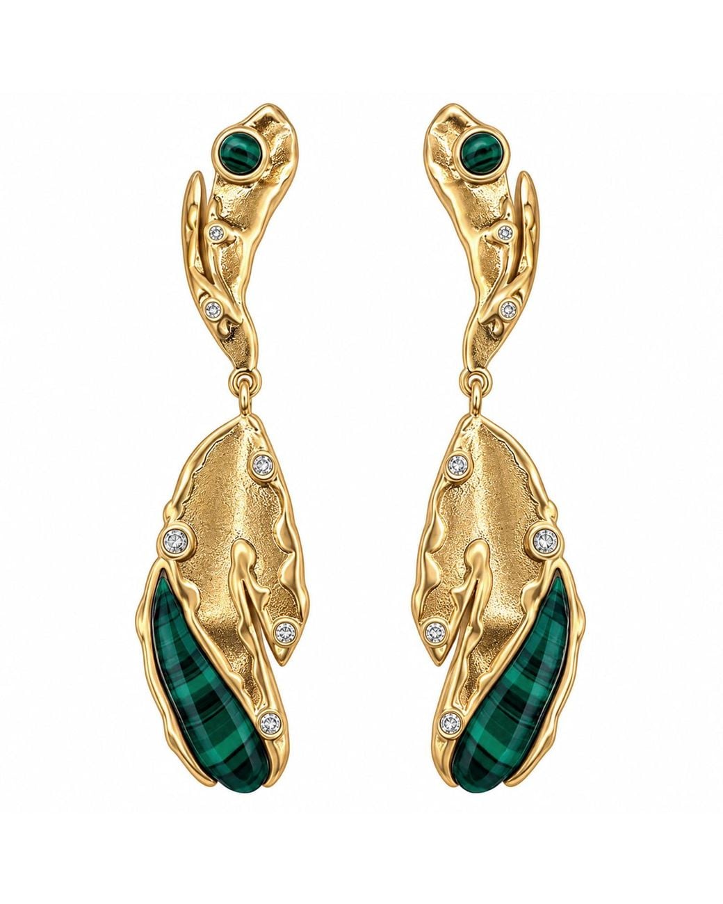 Rare Matters Jewelry Metallic Sculptural Malachite Leaf Drop Cz Organic Earrings