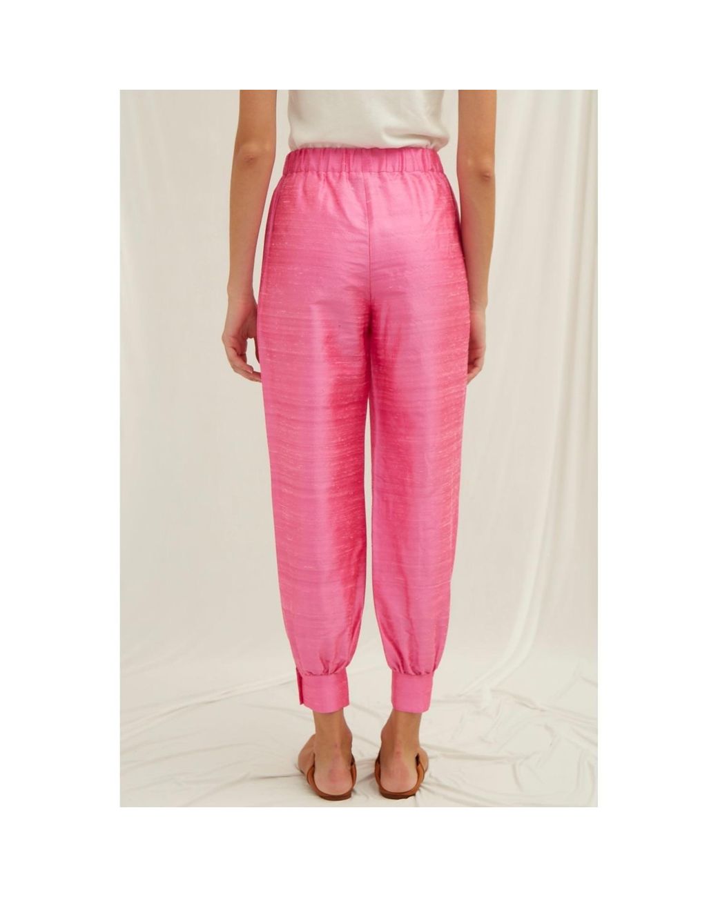 NAZLI CEREN Pink Lauret Silk Pants