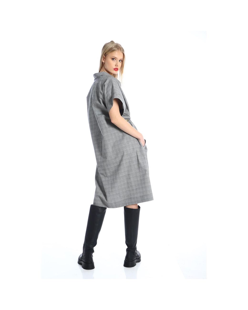 Silvia Serban Gray Oversized Checkered Dress