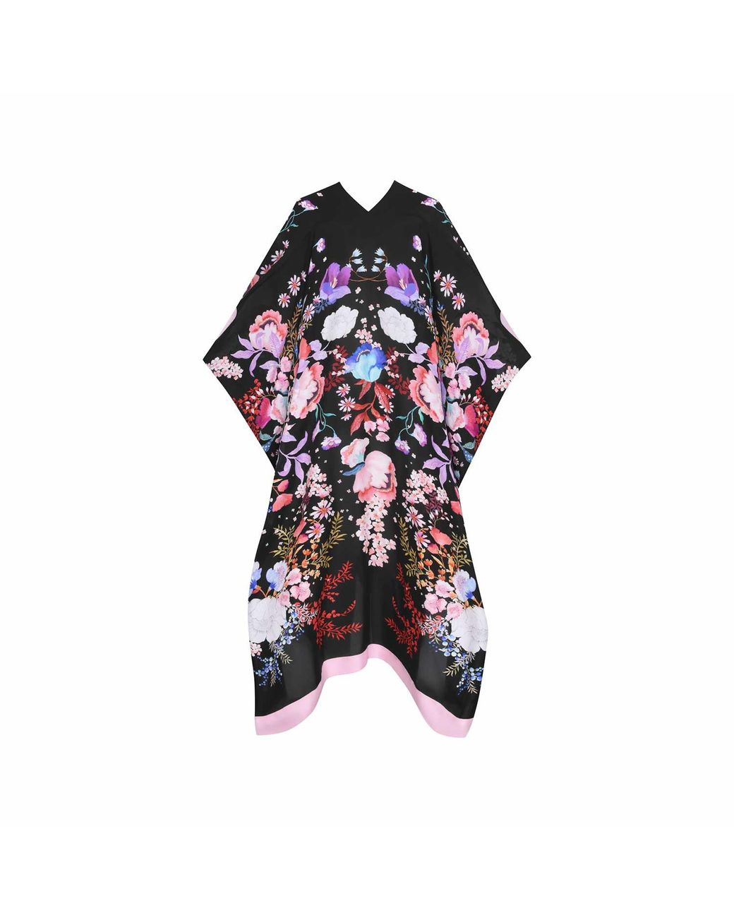 Meng Purple Watercolour Flowers Silk Georgette Kaftan