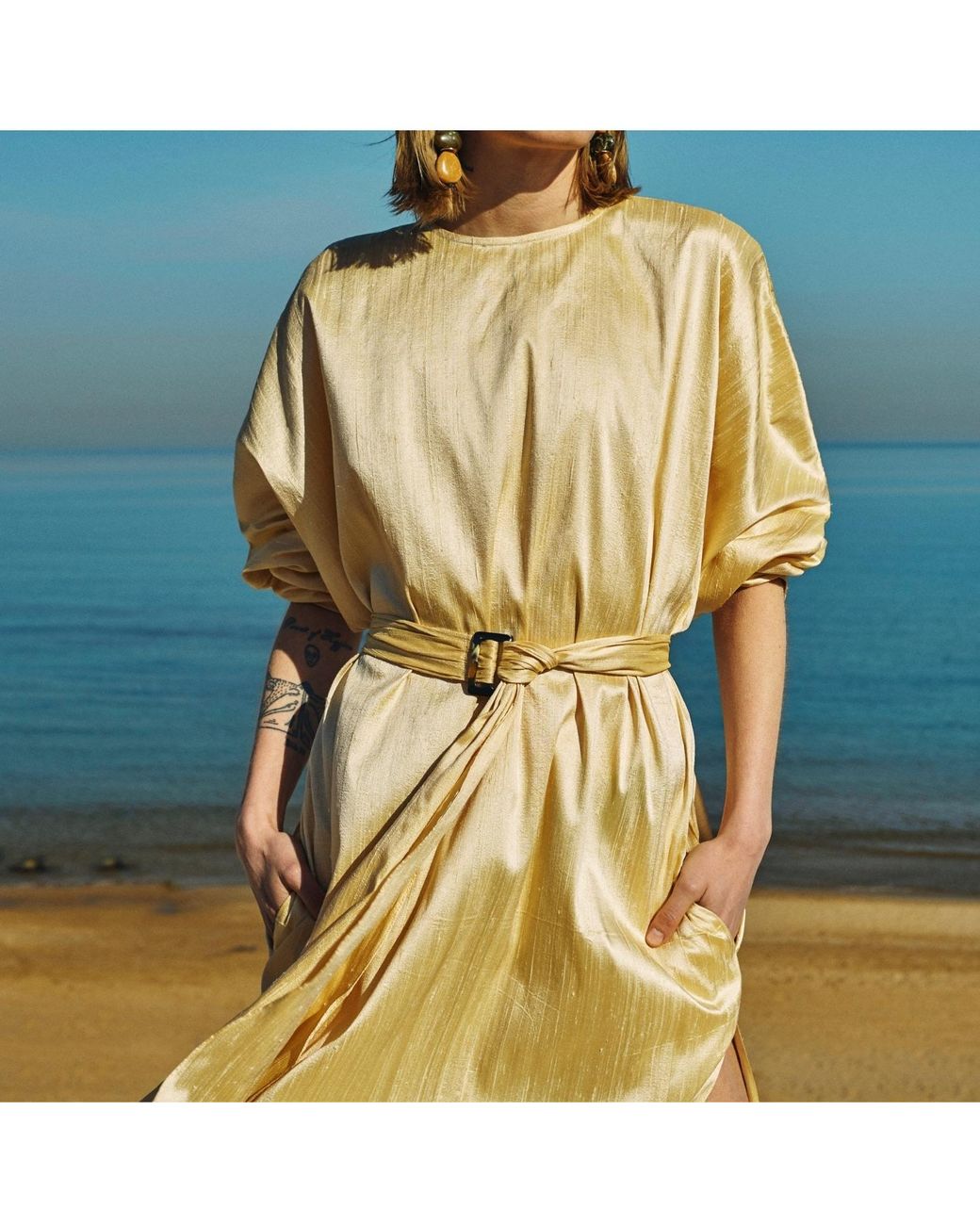 NAZLI CEREN Natural Nevada Silk Kaftan Dress