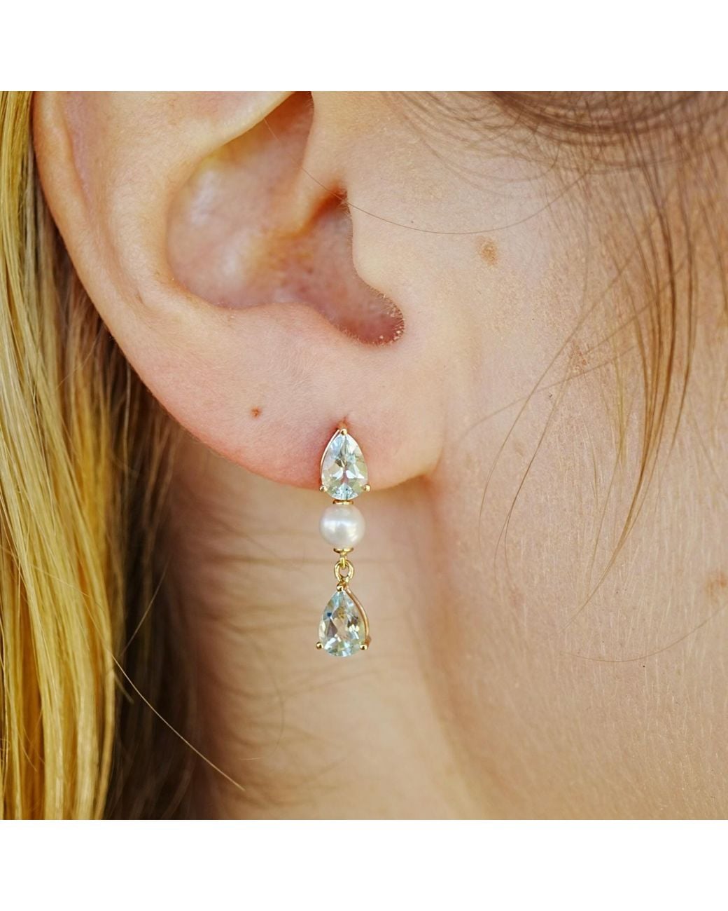 Kai Fine Jewelry Blue Solid Natural Aquamarine & Freshwater Pearl Venus Tears Drop Earrings