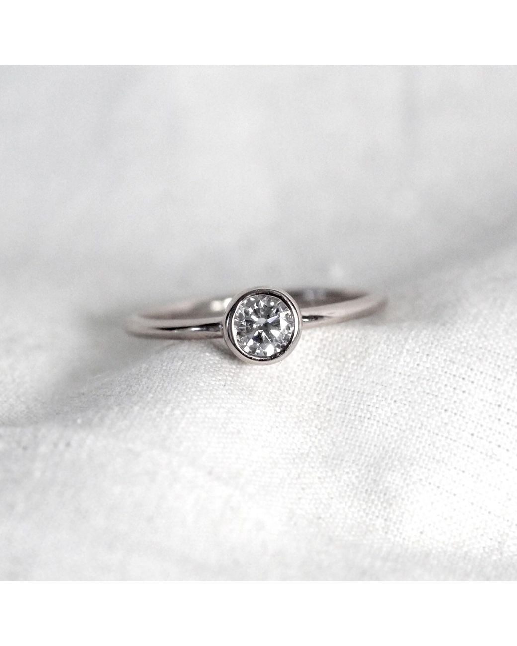 VicStoneNYC Fine Jewelry Metallic Natural Diamond Bezel Setting Engagement Platinum Ring