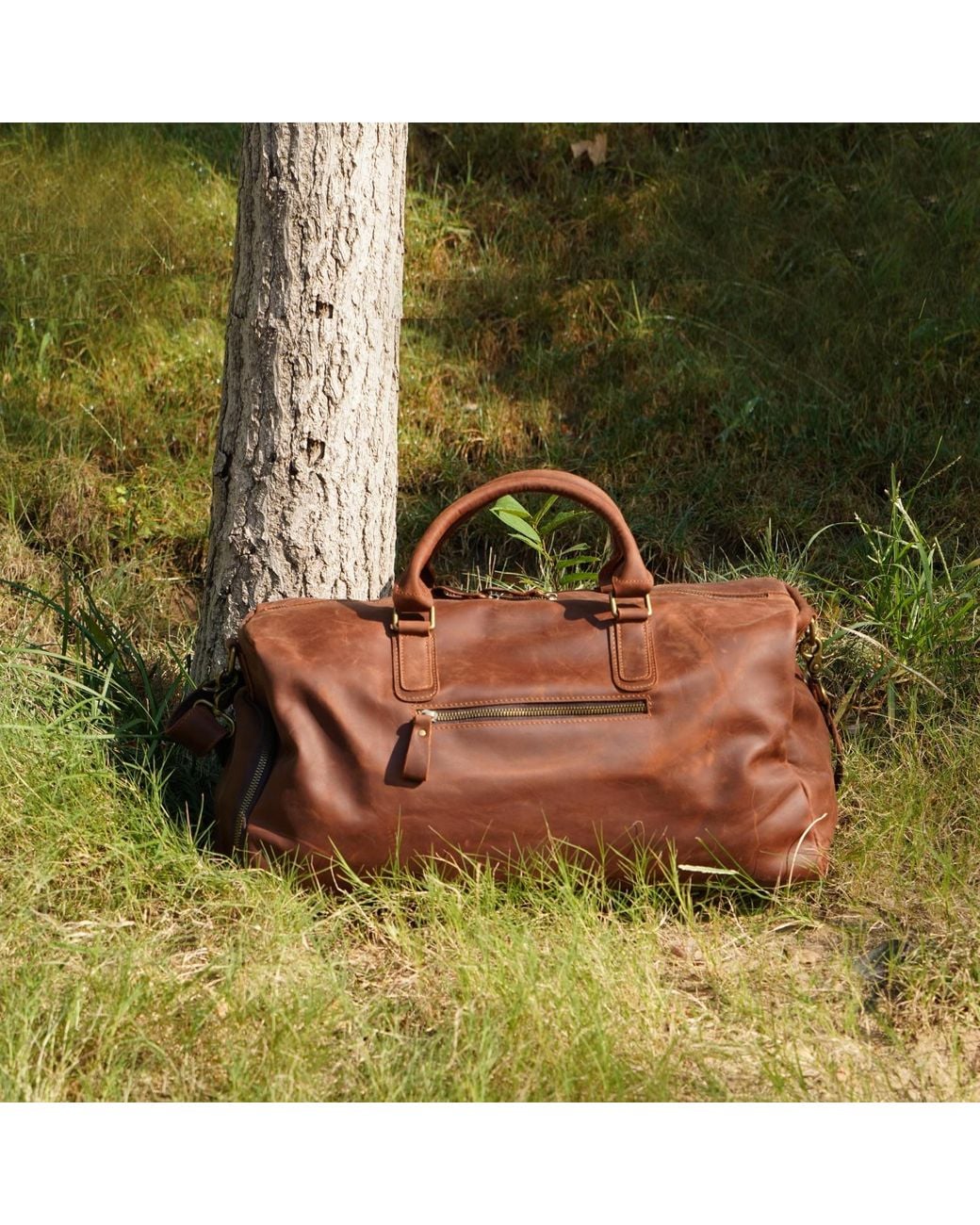 Touri Brown Genuine Leather Gym Bag With Shoe Storage for men