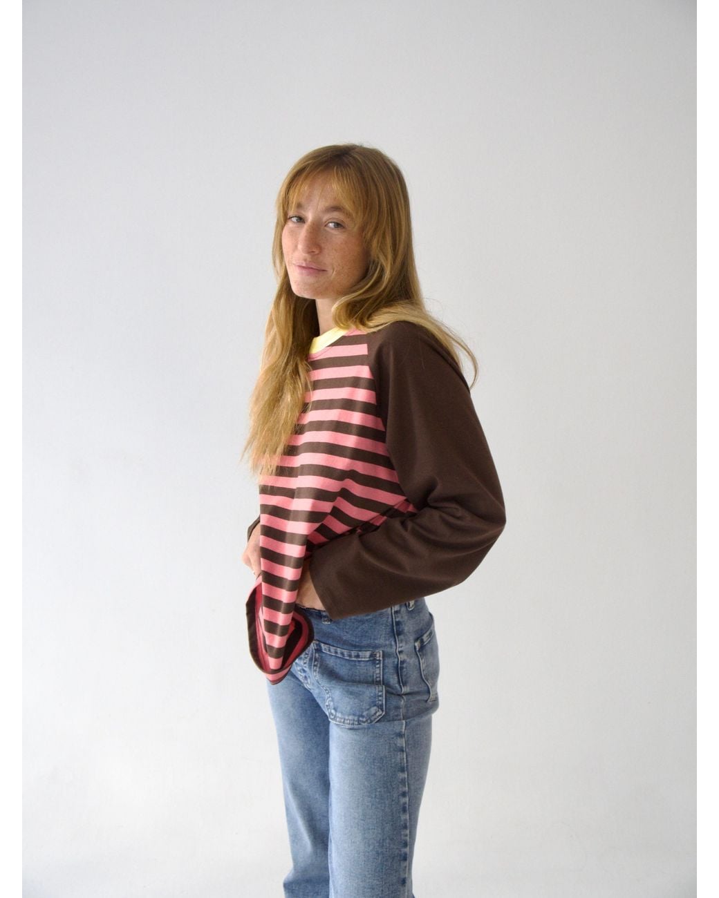 Mind Traveler Red Striped Long Sleeve Carla Top With Contrast Neck