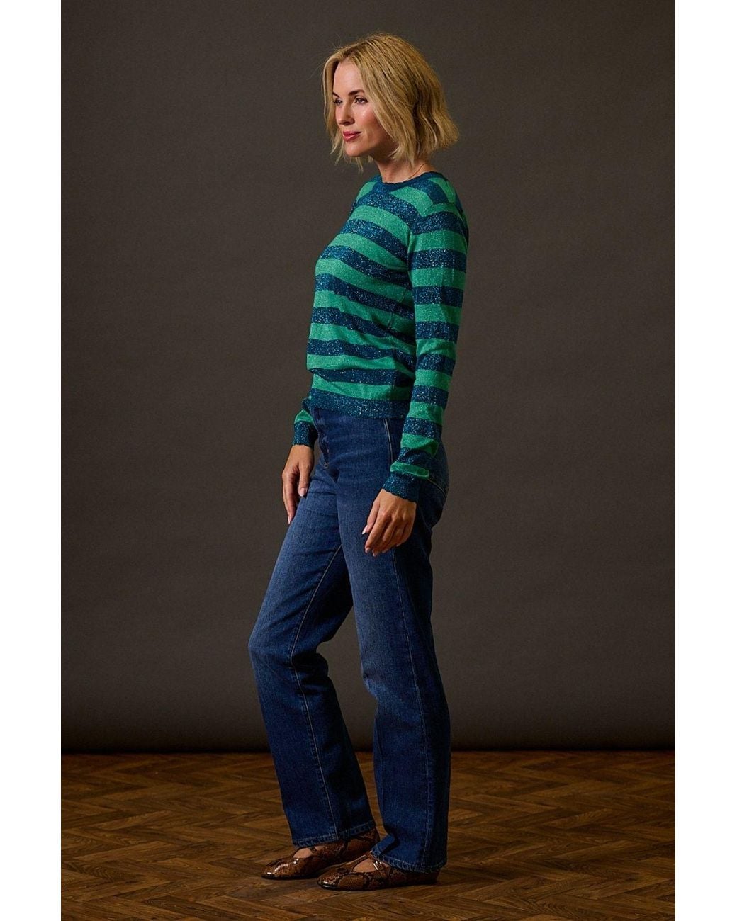 Sugarhill Green Alexa Scallop Sweater, Sparkles Stripe